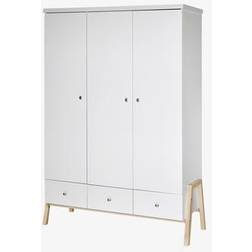 Schardt Armoire Bébé 3 Portes Laqué Blanc Et Pieds Hêtre L 127 x H 192 x P 53 cm