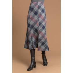 Roman Check Print Fluted Midi Skirt