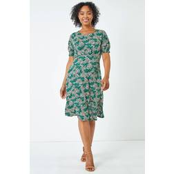 Roman Petite Shirred Sleeve Floral Dress