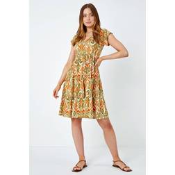 Roman Aztec Print Tiered Tea Dress