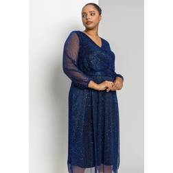 Roman Curve Plisse Wrap Midi Dress - Royal Blue