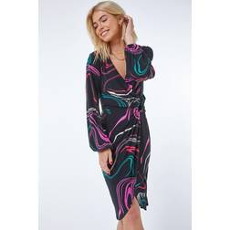 Swirl Print Ring Buckle Wrap Dress