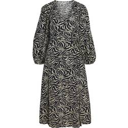 Object Robe Manches Ballons Col V À Motif - Noir