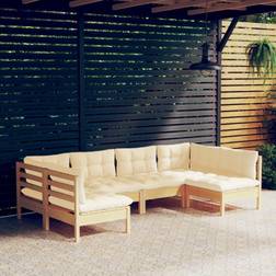 vidaXL Divani Giardino 6 pz Con Cuscini Crema in Massello di Pino Set da Lounge da Esterno