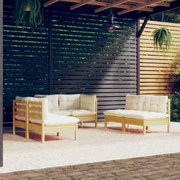 vidaXL Divani Giardino 6 pz Con Cuscini Crema in Massello di Pino Set da Lounge da Esterno