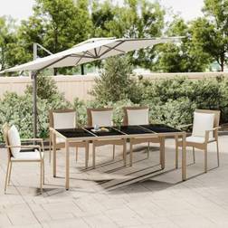 vidaXL Mesa De Jardín Ratán Beige Y Superficie De Vidrio Templado - Beige