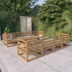 vidaXL Salotto Giardino 9 pz Marrone Ambra Legno Massello Pino Set da Lounge da Esterno