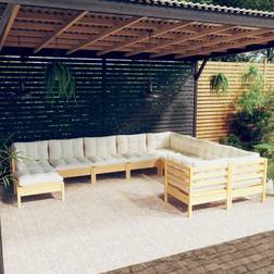 vidaXL 10-tlg Garten-Lounge-Set mit Creme Kissen Lounge-Set