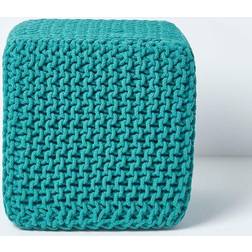 Homescapes Cube Tressé En Tricot - Vert Turquoise Pouf