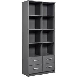 Inter Link Bibliothèque 4 Tiroirs 8 Niches Gris Graphite Reta 82 cm Étagère à livres