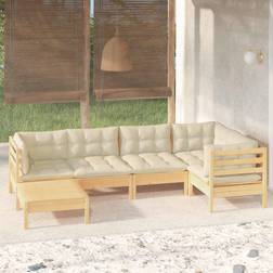 vidaXL Solid Pinewood Patio Lounge Set 6 Piece with Cream Cushions Ensemble de Salon d'Extérieur