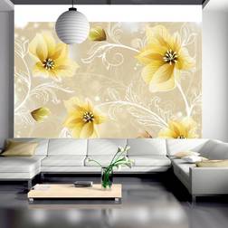 Artgeist Fototapet med gule blomster på beige baggrund Flere størrelser 100x70