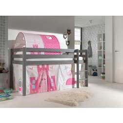 Vipack Lit Mezzanine 90x200 cm Avec Tente Et Tunnel Princesse Pin Massif Gris Pino