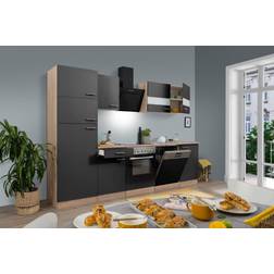 Respekta Küchenzeile/Küchenblock KB280ESGCGKE 280 cm Grau-Eiche Sägerau Nachbildung