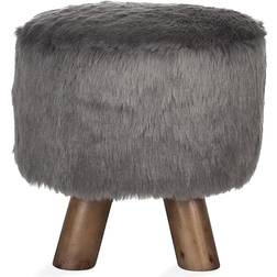 Beliani Petit Tabouret Rond Fausse Fourrure Grise Repose-pied