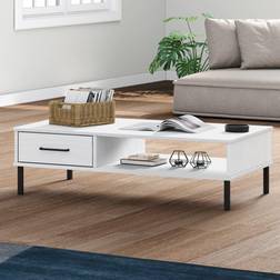 vidaXL Coffee With Metal Legs White Solid Wood Pine Table Basse