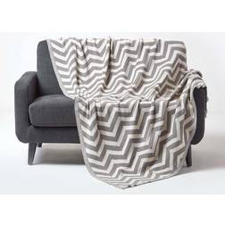 Homescapes Chevron Cotton Knitted Throw Blankets Grey, White (170x)
