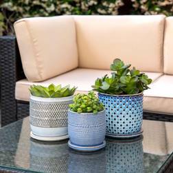 Sagebrook Home 6 H 6 Diameter Blue White 3-D Textured Dotted Ceramic Planter