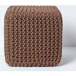 Homescapes Repose-pieds En Tricot Cube Chocolat Pouf