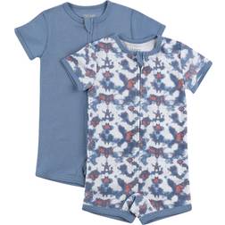 Hanes Zippin Baby Knit Zipper and 4-Way Stretch Short Sleeve Rompers - Muted Blue Assorted