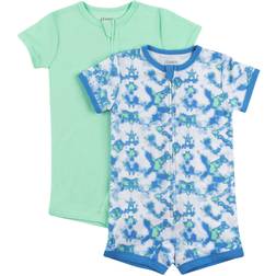 Hanes Zippin Baby Knit Zipper and 4-Way Stretch Short Sleeve Rompers - Blue Green Assorted