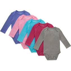 Hanes Flexy Baby Knit 4-Way Stretch Long Sleeve Bodysuits 5-Pack - Pink Purple Assorted