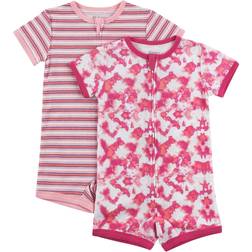 Hanes Zippin Baby Knit Zipper and 4-Way Stretch Short Sleeve Rompers - Pink Print Assorted