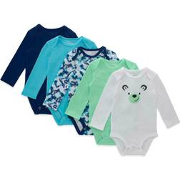 Hanes Flexy Baby Knit 4-Way Stretch Long Sleeve Bodysuits 5-Pack - Dark Blue/Green