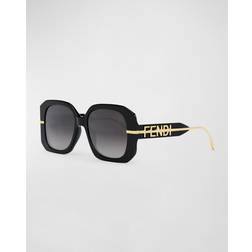 Fendi Firkantet Glamour Solbriller med Sort Acetatramme - Guldmetal