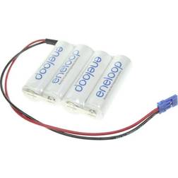Panasonic Eneloop F1x4 Graupner Batteripakke 4 Batteristørrelse R6 AA Kabel Stik NiMH 4.8 V 1900 mAh