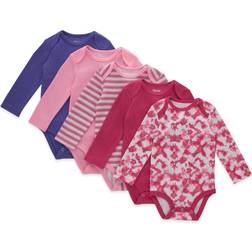 Hanes Flexy Baby Knit 4-Way Stretch Long Sleeve Bodysuits 5-Pack - Bright Pink Purple Assorted