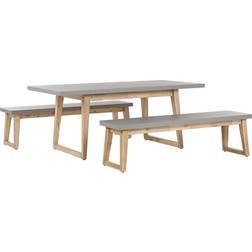 Beliani Conjunto Jardín Cemento Reforzado Gris Madera Acacia Clara Mesa De 6 Plazas 2 Bancos Para Exteriors Moderno Juego de comedor de patio