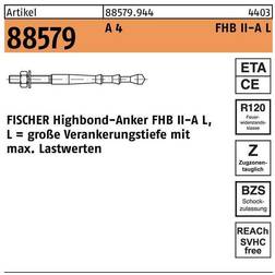 Fischer Baubeschläge + Holzverbinder, Highbond-Anker R 88579 M 16 125/60 A 4 Stk.