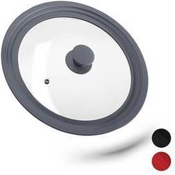Relaxdays Coperchio Universale in Vetro con Bordo in Silicone 26-30 cm 5 x 31,5 cm Grigio Schermo anti-schizzi