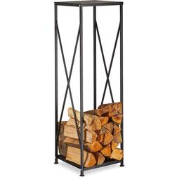 Relaxdays Leñero de Chimenea para Interior, Acero, Negro, 111 x 34 x 34 cm