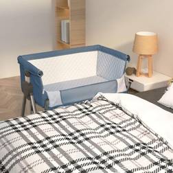 vidaXL Lit Pour Bébé Avec Matelas Bleu Marine Tissu de Lin