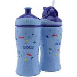 Nuby 2er Pack Blau auslaufsichere Flip-it Trinkhalmflasche 360ml Pop up Trinkflasche 360ml 18M blau