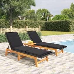 vidaXL Sdraio Con Cuscini 2 pz Polyrattan e Legno Massello di Acacia - Nero