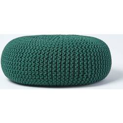 Homescapes Forest Green Large Knitted Footstool Pouffe