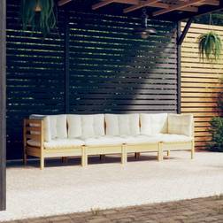 vidaXL Solid Pinewood Patio 4 Piece with Cream Cushions Garden Sofa Set da Lounge da Esterno