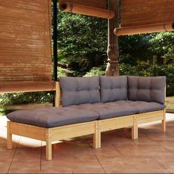 vidaXL 3 Piece Patio Lounge Set with Grey Cushions Solid Wood Pine Ensemble de Salon d'Extérieur