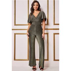 Goddiva Lurex Wrap Style Jumpsuit Gold