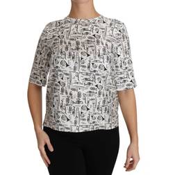 Dolce & Gabbana White Musical Instruments Print Women's Blouse