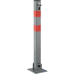 Relaxdays Bolardo 65x15x13 cm Barrera Parking Abatible de Acero Rayas Rojas Forma Cuadrada 3 Llaves Antracita