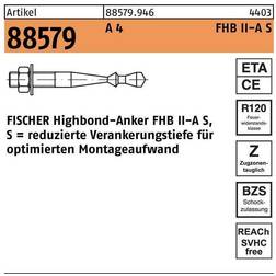 Fischer Baubeschläge + Holzverbinder, Highbond-Anker R 88579 M 12 75/165 A 4 10 Stk.