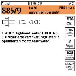 Fischer Baubeschläge + Holzverbinder, Highbond-Anker R 88579 M 12 75/ 25 Stahl galvanisch verzinkt Stk.