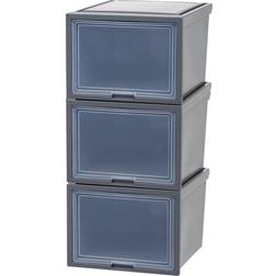 Iris USA 42 Qt. Stackable Plastic Dresser Chest with Flip-Up Door, 3 Pack, Dark Gray