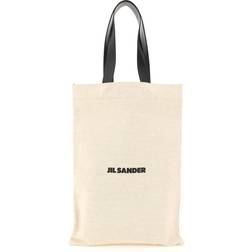 Jil Sander Logo-Print Lærreds Tote Bag - Beige