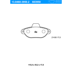 ATE Bremsbelagsatz FIAT,LANCIA 13.0460-3950.2 5892737,71737179,71769056 71770985,71772530,77362185,77362267,9947468,9947976,9948045,9948054,9949183