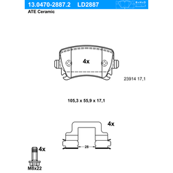 ATE Jarrupalat VW AUDI SKODA 13.0470-2887.2